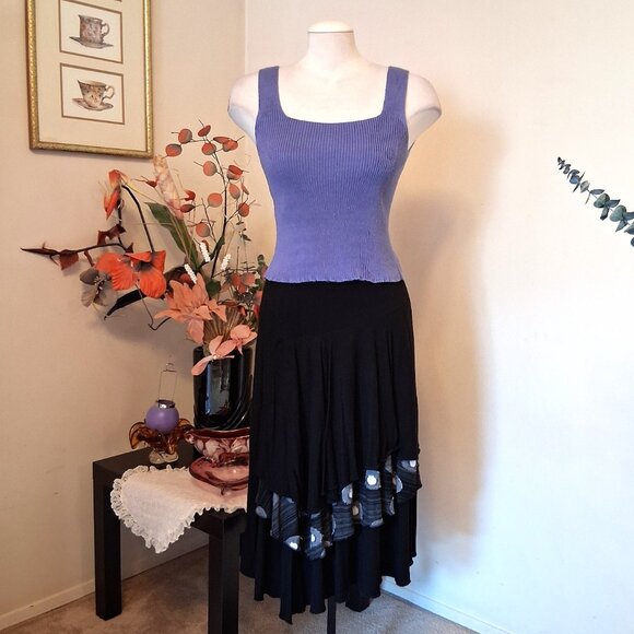 NWT Dolcezza Elegant Black Gray White Fall Winter Lined Tiered Pleated Skirt - Picture 6 of 10
